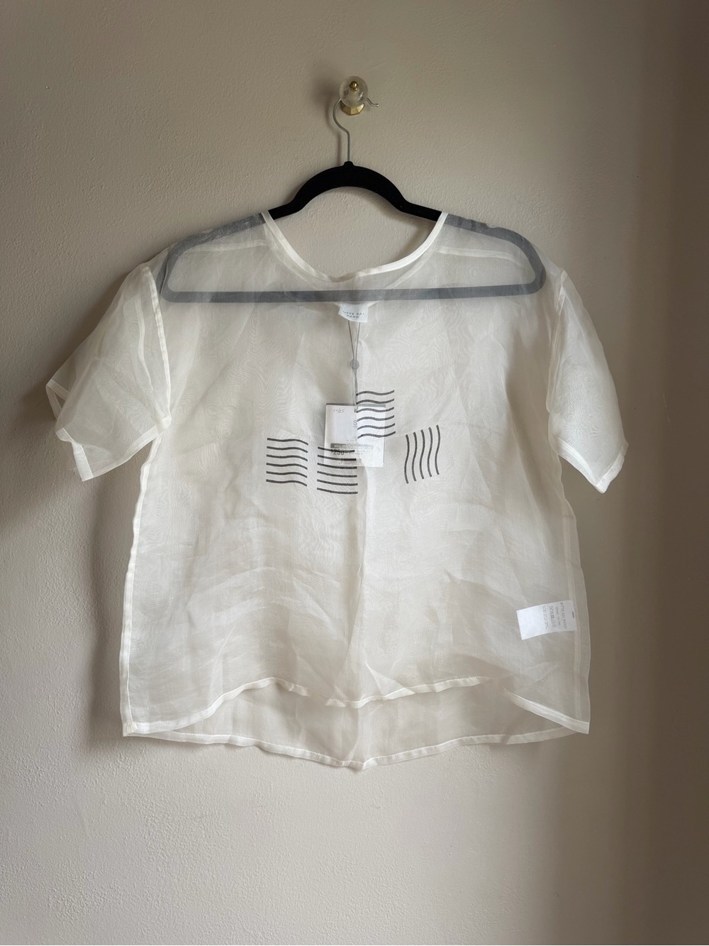 NWT Bitte Kai Rand Sheer 100% Silk Ivory Short Sleeve Top with Graphic - Picture 3 of 7